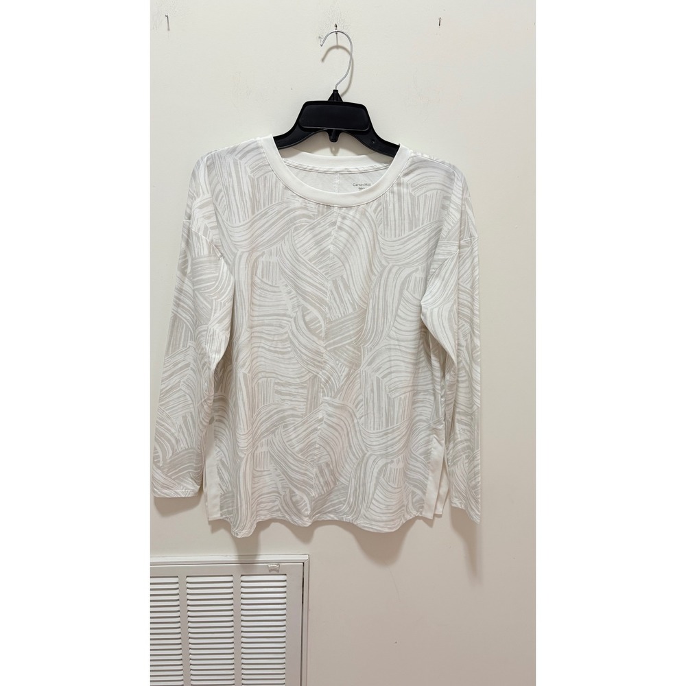 Garnet Hill Abstract Print Long Sleeve Top Women White Small Tencel Blend